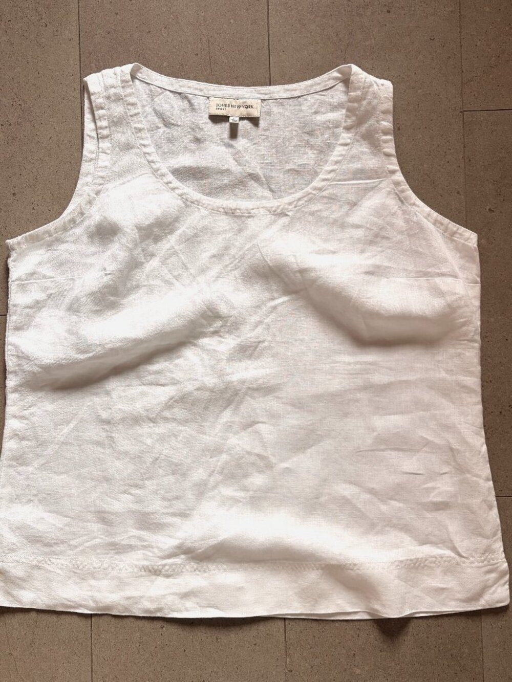 Jones New York White 100% Linen Sleeveless Blouse-Size Large